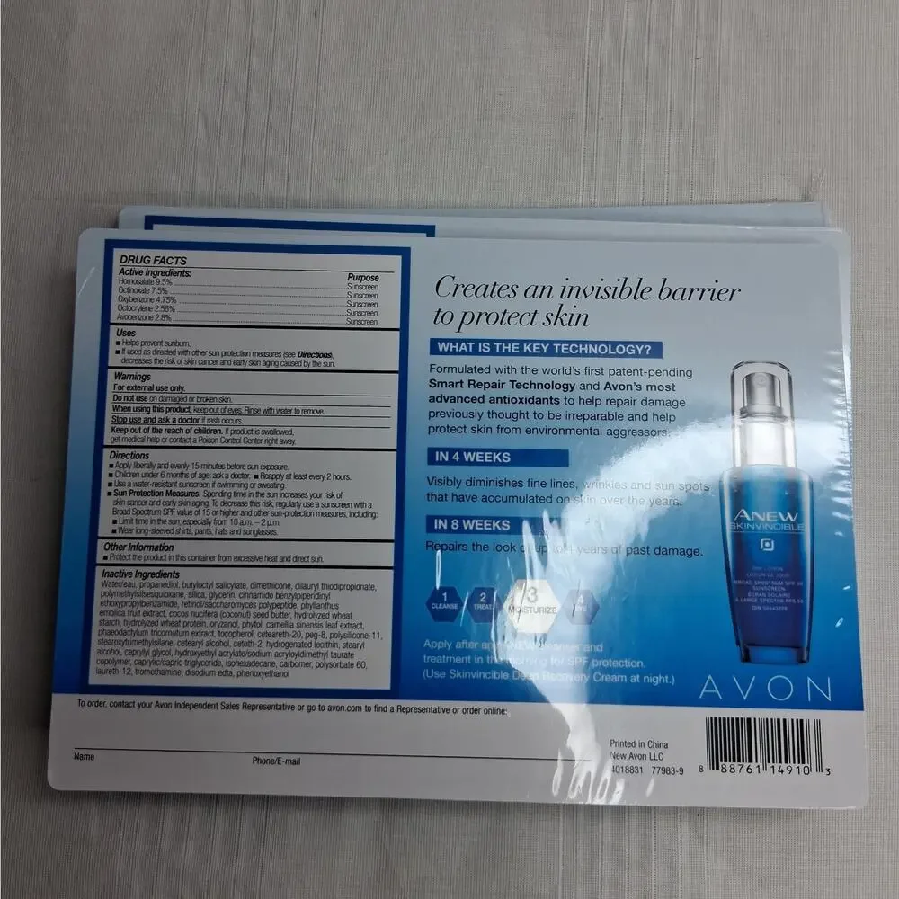 Avon Anew Samples on Representative Cards AHA Refining Cream Skinvincible Lotion